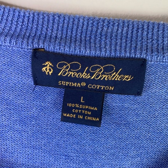 BROOKS BROTHERS Blue Supima Cotton V-Neck Sweater | L - Picture 4 of 7